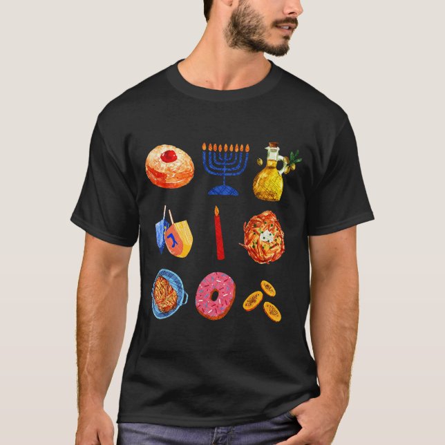 Hanukkah Latke Menorah Dreidel Donut Chanukah Jewi T Shirt (Framsida)