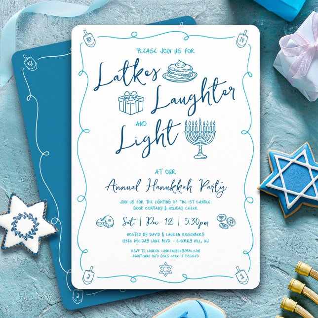 Hanukkah Latke Skratt Ljus Handritad Rolig Fest Inbjudningar (Skapare uppladdad)