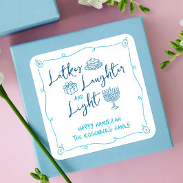 Hanukkah Latkes Latter Ljus Handritade Klotter Fyrkantigt Klistermärke