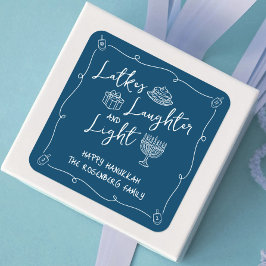 Hanukkah Latkes Latter Ljus Marinblå Handritad Kul Fyrkantigt Klistermärke
