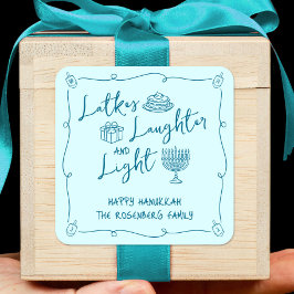 Hanukkah Latkes Latter Ljus Turkos Handritad Kul Fyrkantigt Klistermärke