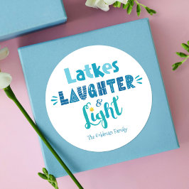 Hanukkah Latkes LaughLight Modern Typography Runt Klistermärke