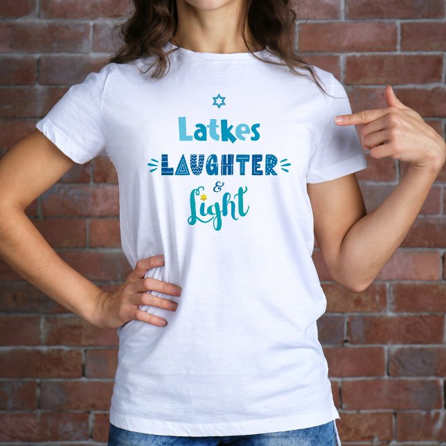 Hanukkah Latkes LaughLight Modern Typography T Shirt (Skapare uppladdad)