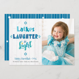Hanukkah Latkes LaughLight Photo Rustic Wood Julkort