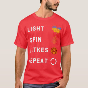 Hanukkah Light Menorah Spin Dreidel Eat Latkes T Shirt
