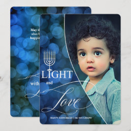 Hanukkah Light och Kärlek med Namn och Photo Julkort