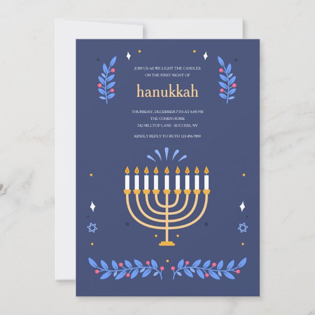 Hanukkah Ljus Inbjudan (Framsida)