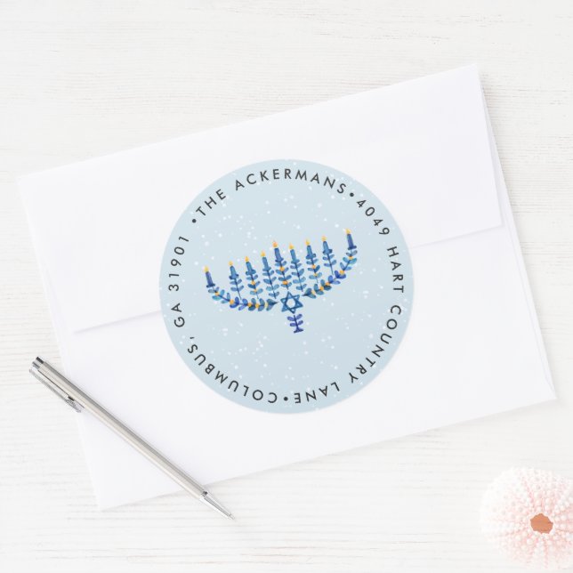 Hanukkah-ljus Returadress Klistermärke (Kuvert)