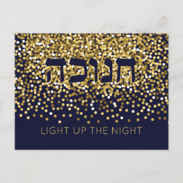 Hanukkah Ljusa upp Natten Guld Glitter Helg Vykort