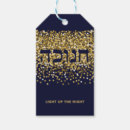 Hanukkah Ljusa upp Natten Guld/marinen Glitter Presentetikett
