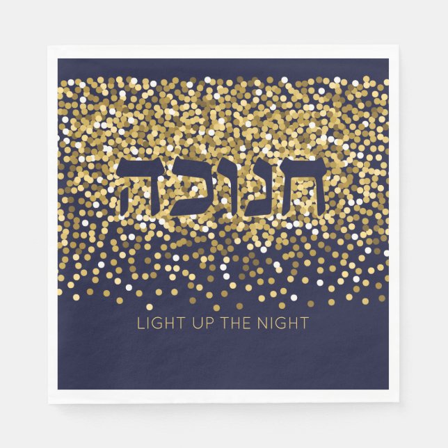 Hanukkah Ljusare upp Natten Guld/marinen Glitter 2 Pappersservett (Framsidan)