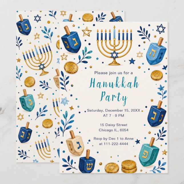 Hanukkah ljusfestfirande inbjudningar (Fram/baksida)