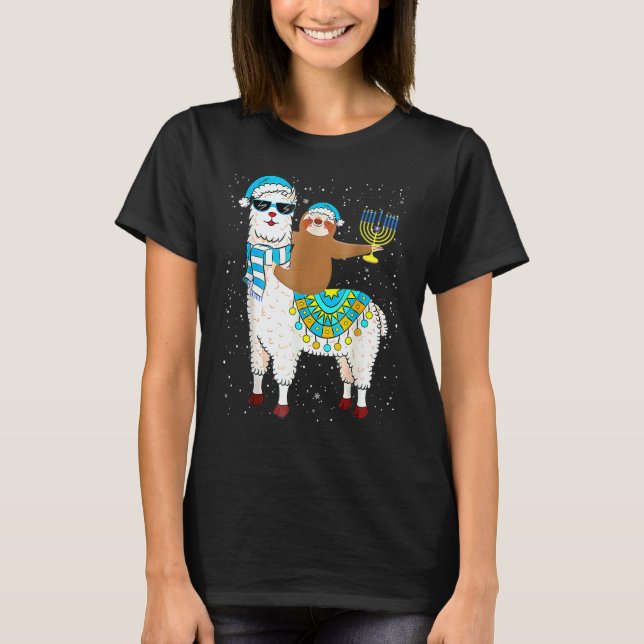 Hanukkah Llamakah Llama Sloth Happy Hanukkah Chanu T Shirt (Framsida)