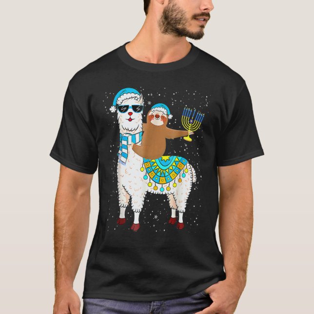 Hanukkah Llamakah Llama Sloth Happy Hanukkah Chanu T Shirt (Framsida)