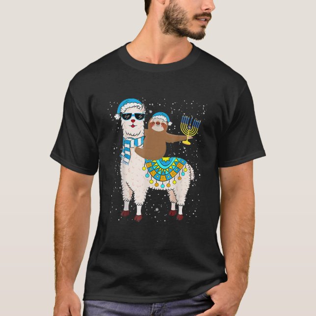 Hanukkah Llamakah Llama Sloth Lycklig Hanukkah T Shirt (Framsida)