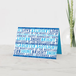 HANUKKAH Love Light Laughter Typography Blue Helgkort