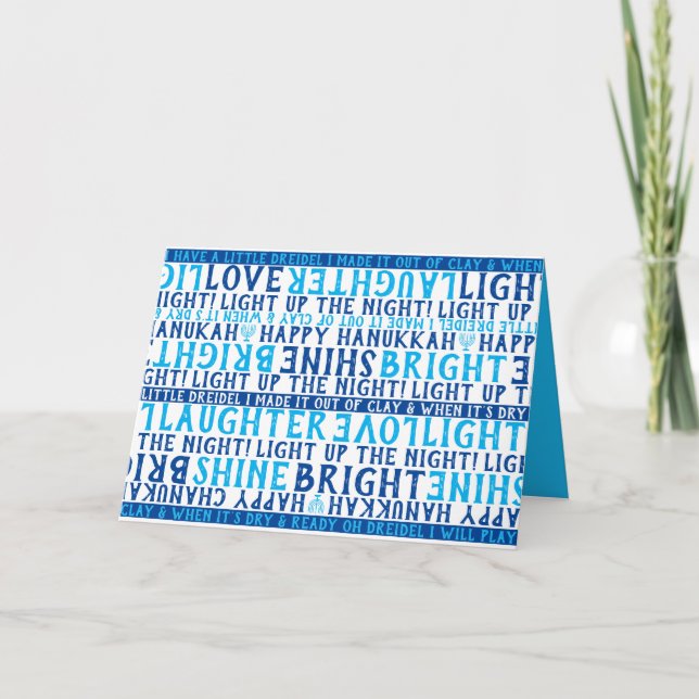 HANUKKAH Love Light Laughter Typography Blue Helgkort (Framsida)