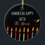 Hanukkah Lycklig Colorful Menorah Candles Julgransprydnad Keramik<br><div class="desc">Hanukkah "Hanukkah Lycklig Colorful Menorah Candles" Circle Ornament. (2 sidor) Anpassa genom att ta bort text på utsmyckningens framsida och baksida. Skriv sedan in ditt eget ord i ditt favoritteckensnitt färg, storlekt och stil. Tack för att du stannade och shoppade förbi. Mycket uppskattat! Lycklig Chanukah/Hanukkah! Ge träd mycket mer helgdag...</div>