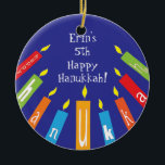 Hanukkah Lycklig, färgstarka ljusljus ornament<br><div class="desc">Hanukkah Lycklig Colorful Candles Ornament.
Anpassa varje sida genom att ta bort befintlig text och lägga till en egen med ditt favoritteckensnitt stil,  färg och storlekare.  Lycklig Hanukkah!
Tack för att du shoppade och stannade av! Mycket uppskattat!</div>