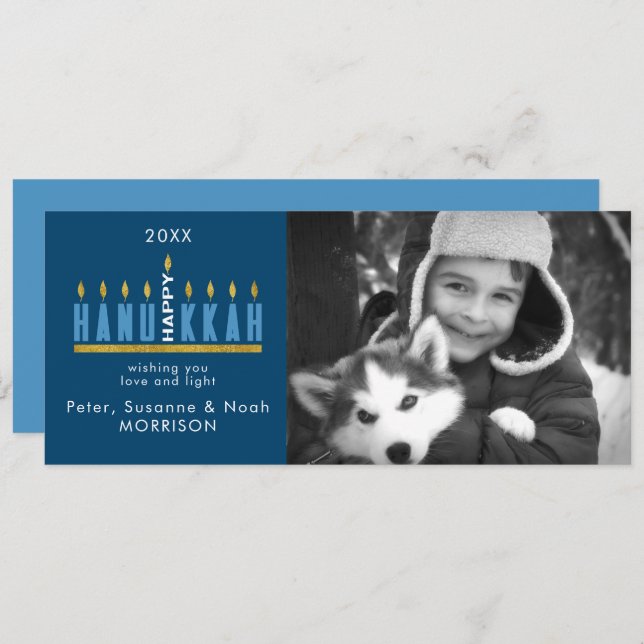 Hanukkah | Lycklig Hanukkah Menorah 1 Photo Julkort (Fram/baksida)