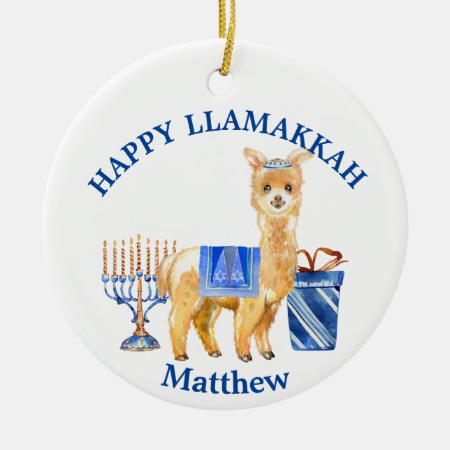 Hanukkah Lycklig Llamakkah rolig Julgransprydnad Keramik (Framsidan)