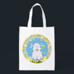 Hanukkah Lycklig med Blue Lambie Återanvändbar Påse<br><div class="desc">Hanukkah Lycklig med Blue Lambie, vit tvåsidig väska. All inslag kan redigeras. All redigerbar text kan tas bort och ersättas med ett eget meddelande. Använda ditt favoritteckensnitt färg, storlek och stil. Lycklig Hanukkah/Chanukah! Stil: Återanvändbar väska grönt och rädda planeten med vår återanvändbara matkasse! Den här väskan är gjord med en...</div>
