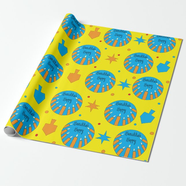 Hanukkah Lycklig, Papprare ljus/Orange ljus Presentpapper (Utrullad)