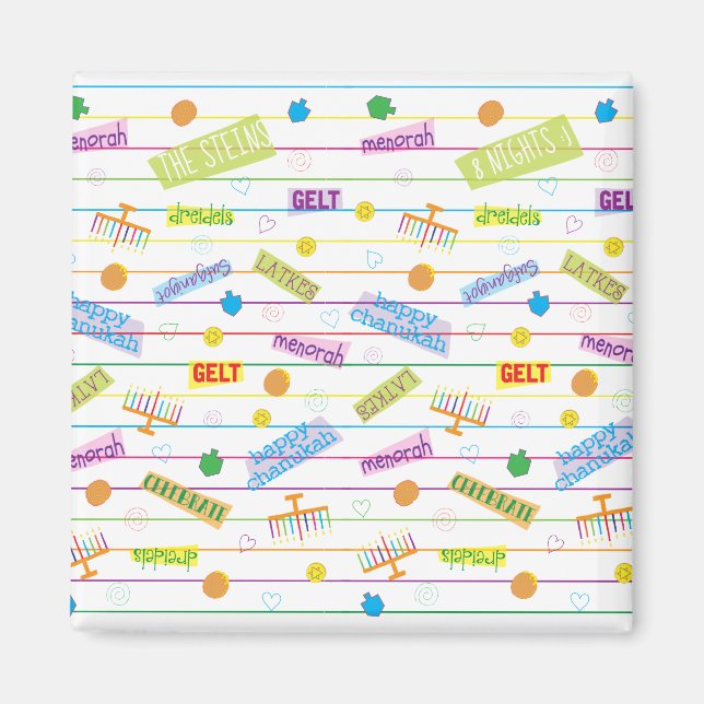 Hanukkah Magnet Fyrkantig Chanukah-fest (Framsidan)