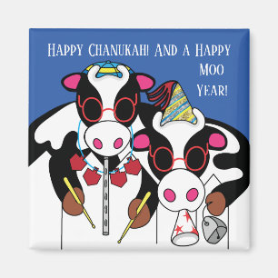 Hanukkah Magnet Square Lycklig Moo Year!