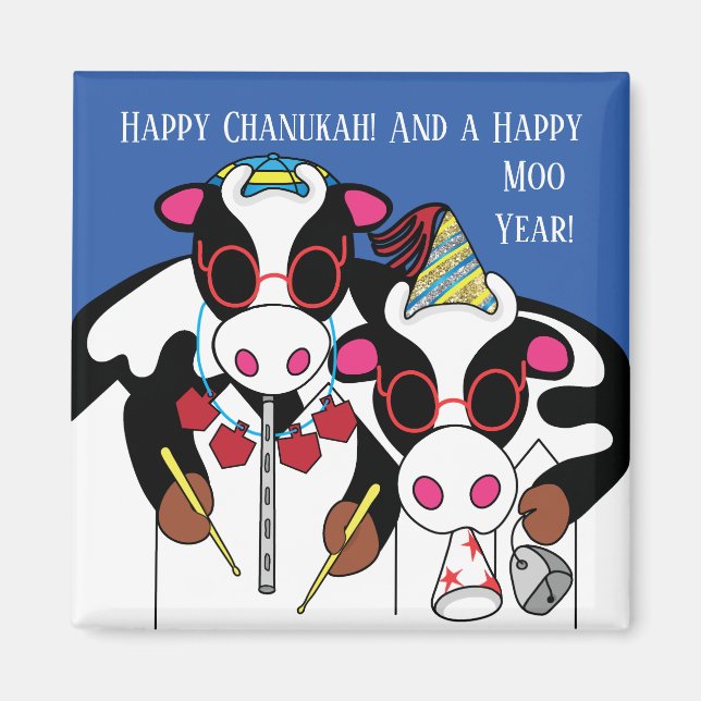 Hanukkah Magnet Square Lycklig Moo Year! (Framsidan)