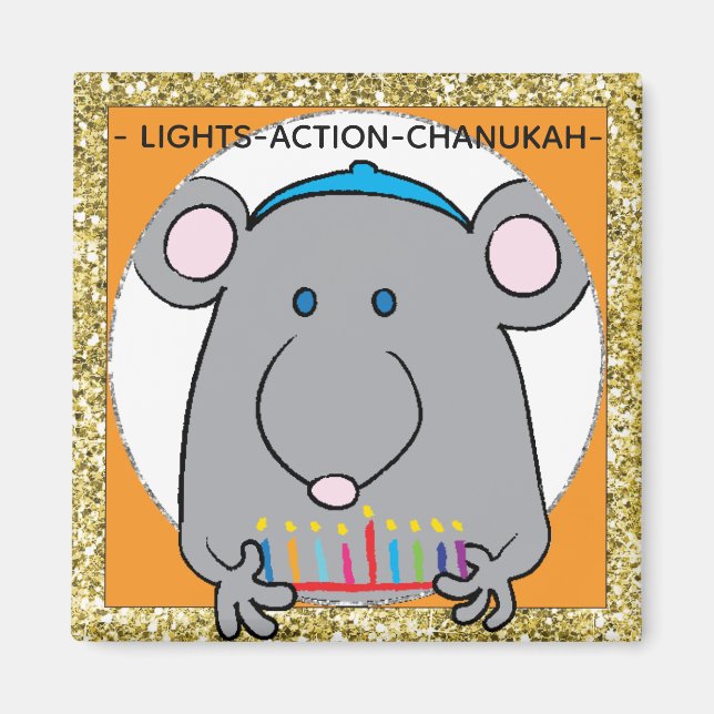Hanukkah Magnet Square Mouse Menorah (Framsidan)