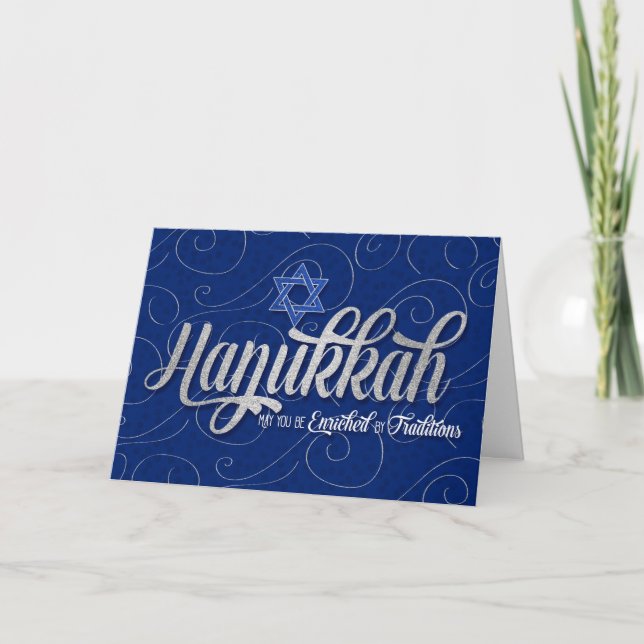 Hanukkah med David-stjärnan i Blue och Silver Helgkort (Framsida)