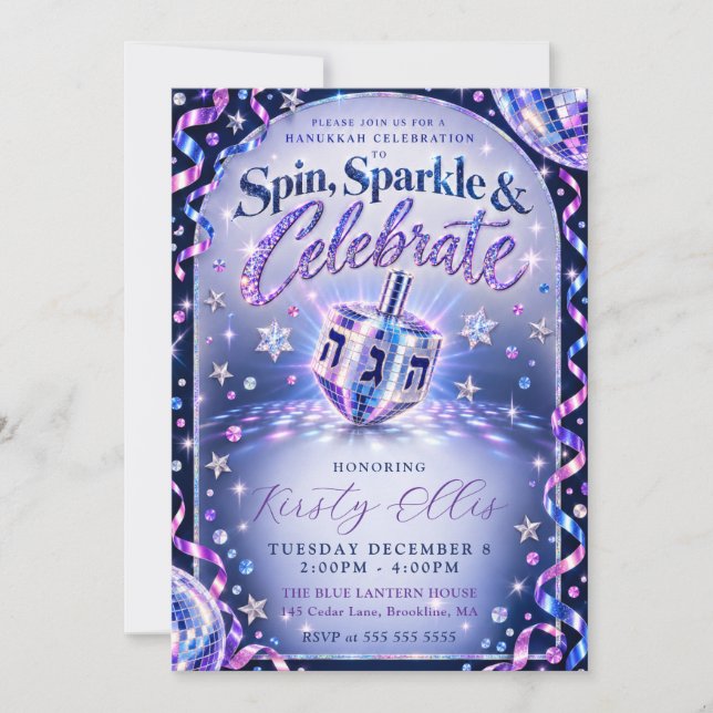 Hanukkah med glitter inbjudningar (Framsida)