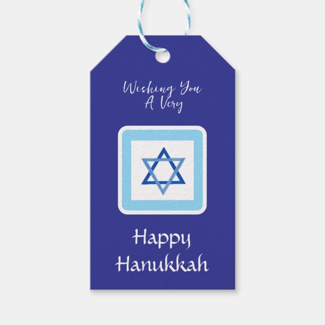 HANUKKAH-meddelande Blå Presentetikett (Framsidan)
