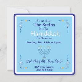 Hanukkah Menorah Blå Inbjudan