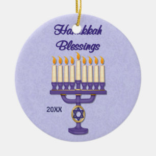 Hanukkah Menorah Blessings Julgransprydnad Keramik
