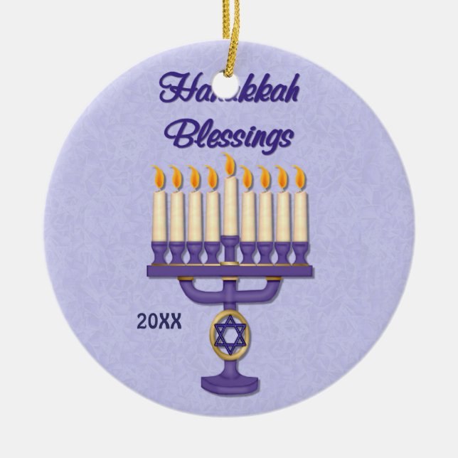 Hanukkah Menorah Blessings Julgransprydnad Keramik (Framsidan)