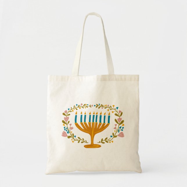 HANUKKAH Menorah blommigt, judisk Helgdag Tygkasse (Framsidan)