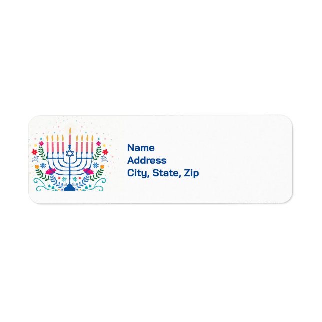 Hanukkah Menorah Blommigt Label Returadress Etikett (Framsidan)