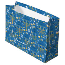 Hanukkah Menorah Blue Star Jewish Large Gift Bag