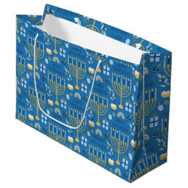Hanukkah Menorah Blue Star Jewish Large Gift Bag