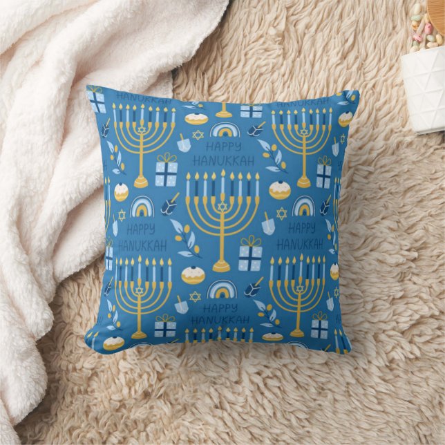 Hanukkah Menorah Blue Star of David Dekorativ kudd Kudde (Filt)
