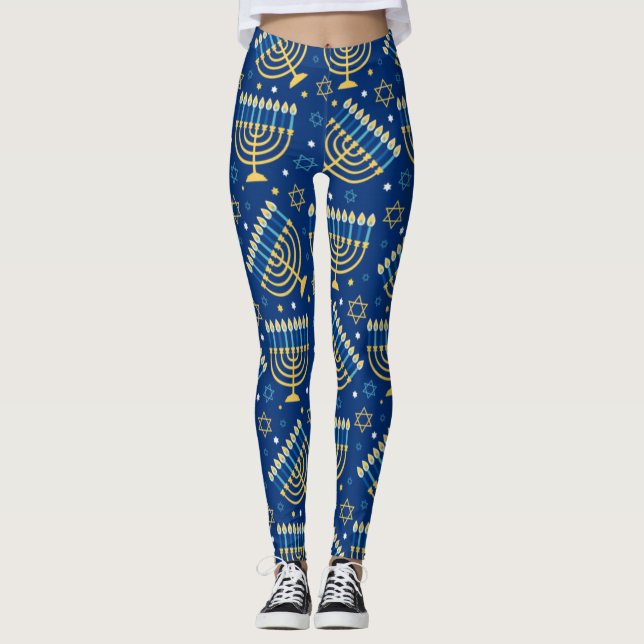 Hanukkah Menorah Blue Star of David Leggings (Framsida)