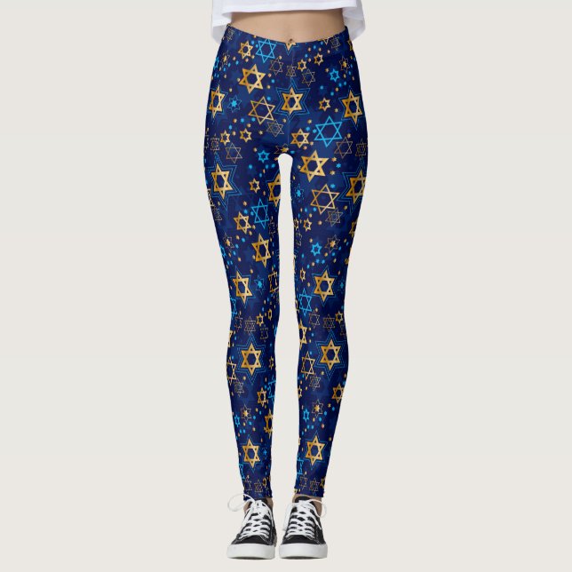 Hanukkah Menorah Blue Star of David Leggings (Framsida)