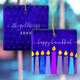 Hanukkah Menorah Candles på Anpassningsbarna Blue Julgransprydnad Keramik