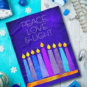 Hanukkah Menorah Candles på Blue, Peace Kärlek Lig Fleecefilt