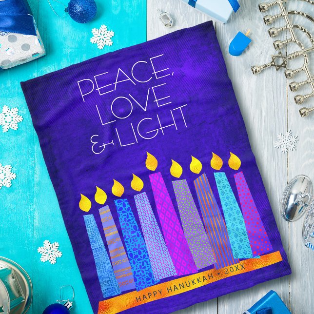 Hanukkah Menorah Candles på Blue, Peace Kärlek Lig Fleecefilt (Skapare uppladdad)