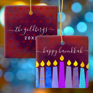 Hanukkah Menorah Candles skript Namn Red Keepsaké Julgransprydnad Keramik