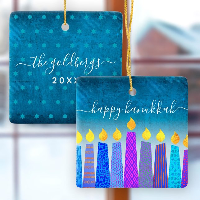 Hanukkah Menorah Candles Turkvoise Keepsaké Anpass Julgransprydnad Keramik (Skapare uppladdad)