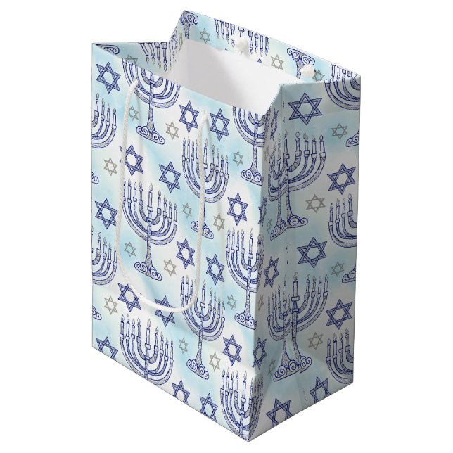Hanukkah Menorah Davids stjärna Doodle Art Stil (Framsidan Vinklad)